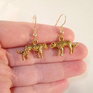 Mens Gold 3D Leopard Panther Wild Cat Drop Dangle Earrings Party Gift